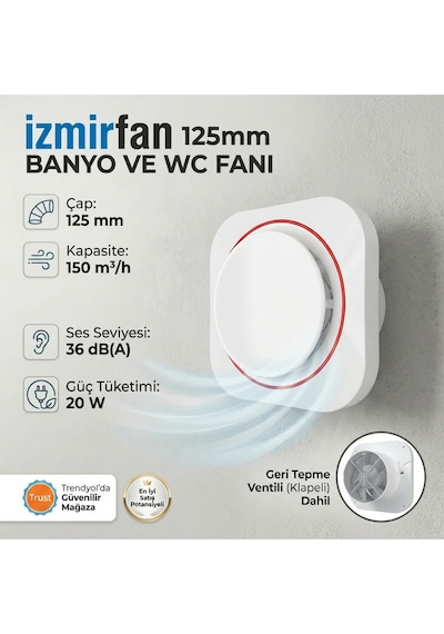 Round 125 Bd 12,5 Luk Sessiz Yuvarlak Banyo Aspiratörü Kapaklı Damperli Havalandırma