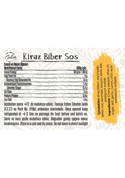 Talia Kiraz Biber Sos 300g Cherry Pepper Sos