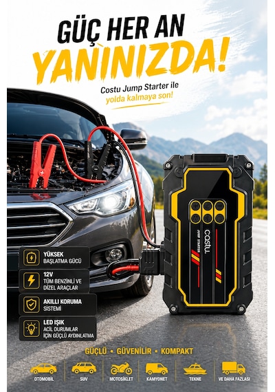 Castu Cs80 Plus Max Akü Takviye Cihazı 22.000 Mah 4'ü 1 Arada Powerbank, Hava Kompresörü, Lcd Ekran,150psı