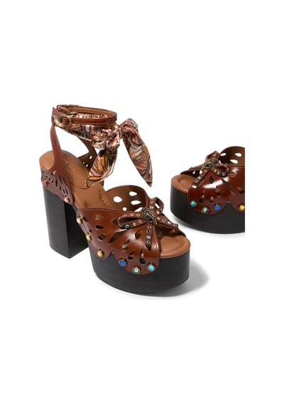 Kurt Geiger Butterfly 140 %100 Deri, Platform Topuklu Kadın Sandalet Koyu Kahverengi