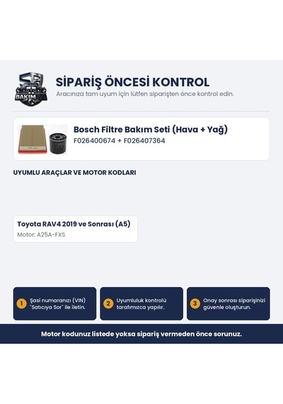 Bosch Filtre Bakım Seti Hava+yağ F026400674 + F026407364 - Rav4 A5 2.5 Hybrid