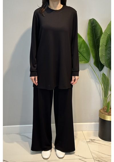 Lale Butik Örme Modal Pantolonlu Takım 19005 Siyah