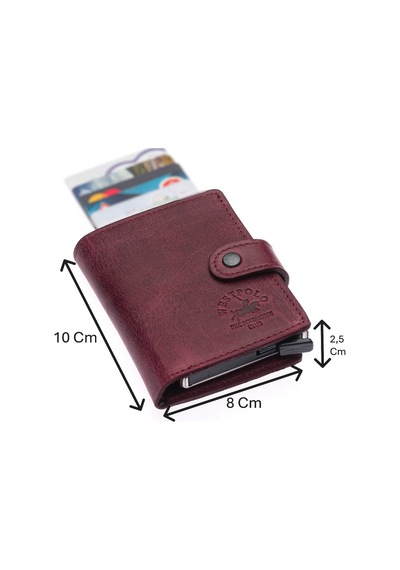 Westpolo Bozuk Para Ve Bol Kart Bölmeli Unisex Eskitme Hakiki Deri Mekanizmalı Kartlık - Bordo Bordo