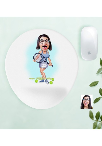 Kişiye Özel Bayan Tenis Oyuncusu Karikatürlü Bilek Destekli Mouse