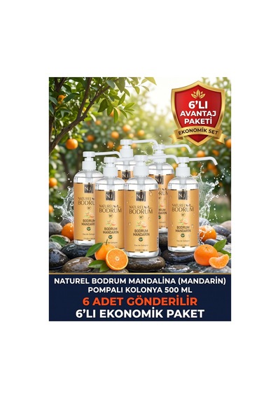 Bodrum Mandarin Mandalina Kolonyası 500 Ml Pompalı Sprey Başlıklı 6'lı Paket 80 Kurumsal Eko Paket