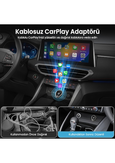 Bix Cb01 2.4g/5g Wifi Carplay Android Auto Kabloludan Kablosuza Çevirici Usb Adaptör Siyah Diğer