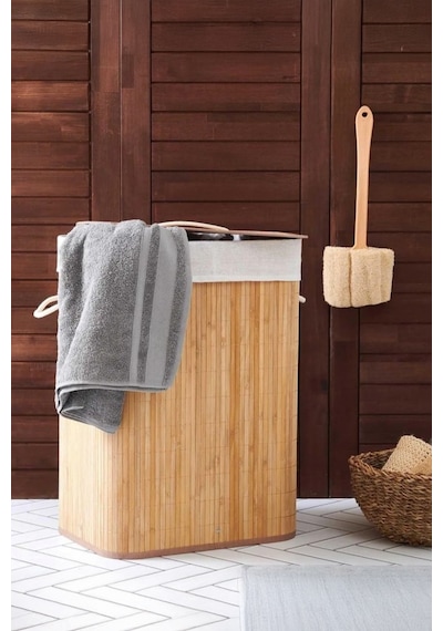 Katlanabilir Bambu Çamaşır Kirli Sepeti 41x31x50 Bej