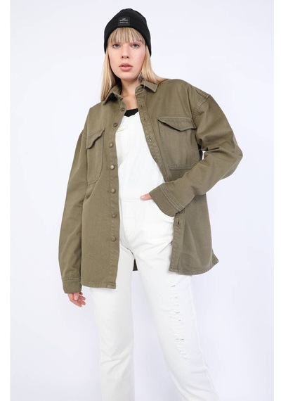 Banny Jeans Kadın Oversize Jean Gömlek Haki