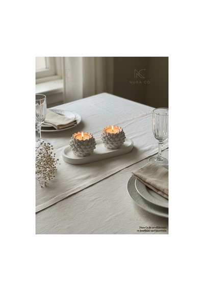 El Yapımı Kozalak Tealight Tutucu 2'li Set Oval Tepsi İle Doğa Temalı Dekoratif Ev Aksesuarı 05