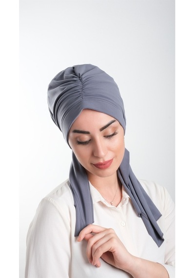Hürrem Bone Füme Pratik Hazır Geçmeli Tesettür Bone Kesik Elyaf Sade 2111_25 Füme