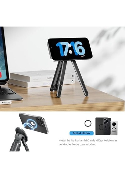 Manyetik 3 Ü 1 Arada Ayarlanabilir Masaüstü Laptop, Tablet Ve Telefon Standı Katlanabilir Metal Gö