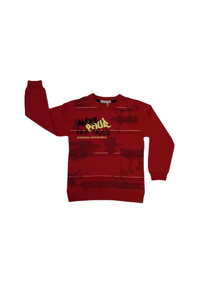 Haknur Bebe Haknur Make Your Own Trail Baskılı Erkek Çocuk Sweatshirt  6-9 Yaş Kırmızı