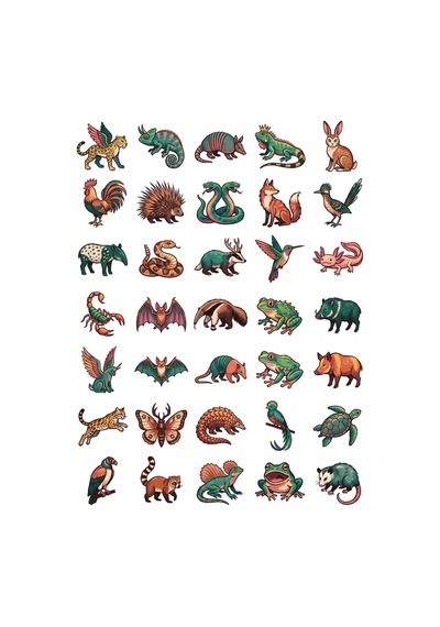 30 Adet Mistik Alebrije Hayvan Sticker Seti - Laptop, Ajanda Ve Matara İçin Çok Renkli