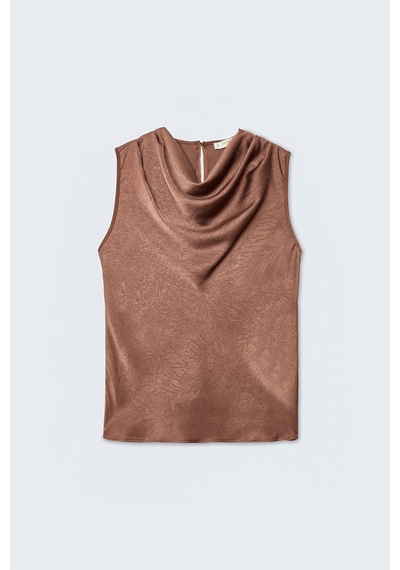 Sateen Degaje Yaka Saten Bluz - Açık Kahve-137427 Açık Kahverengi