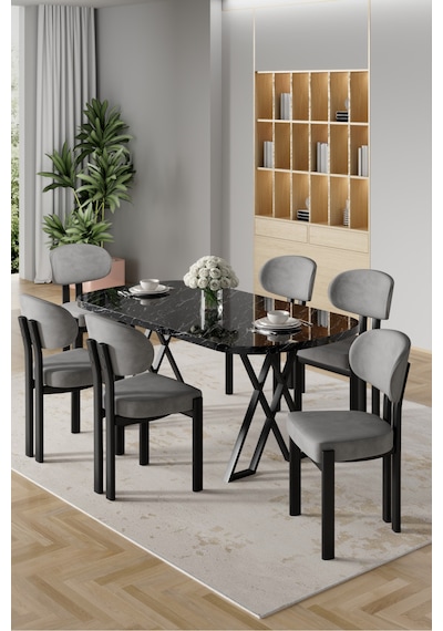 Canisa Radon Serisi Mdf 90x168 Sabit Siyah Mermer Desen Mutfak Masa Takımı 6 Gri Sandalye Siyah Mermer Desen Masa Gri Sandalye Canisa Radon Serisi Mdf 90x168 Sabit Siyah Mermer Desen Mutfak Masa Takımı 6 Gri Sandalye Siyah Mermer Desen Masa Gri Sandalye