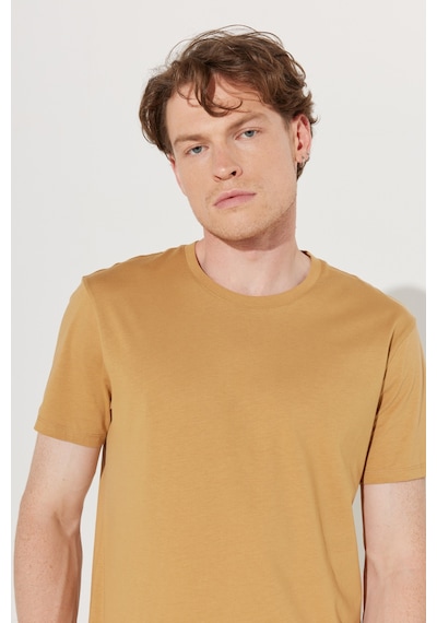 Ac&Co / Altınyıldız Classics Erkek Hardal Slim Fit Dar Kesim %100 Pamuk Bisiklet Yaka Kısa Kollu Tişört Hardal