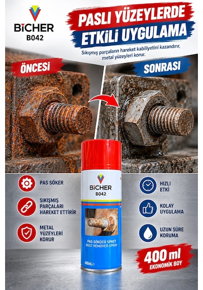 Pas Sökücü Sprey 400 Ml Paslanmış Vida Somun Ve Metal Parçalar İçin Pratik Bakım Spreyi
