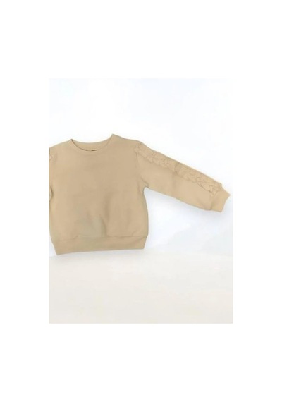 Kız Çocuk Kolları Fırfırlı Bluz-14909 Krem