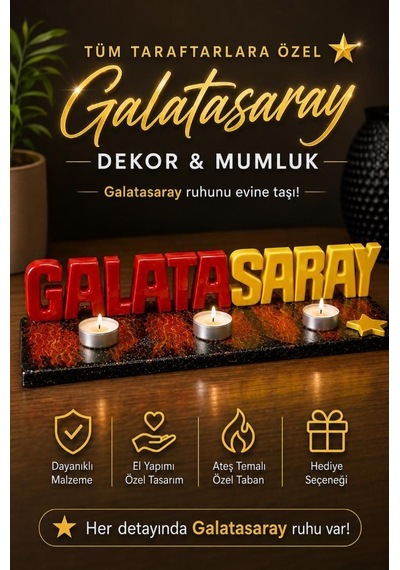 Kırmızı Sarı Taraftar Temalı Dekoratif İsimlik Ve Mumluk Seti