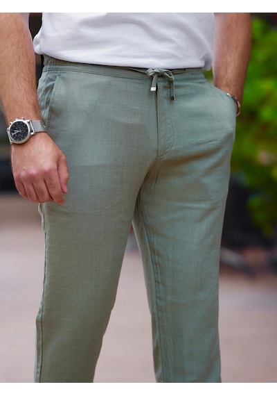 Keten Jogger Pantolon Yeşil
