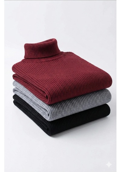 Erkek Kaşkorse Boğazlı Likralı Fitilli Slim Fit Body 3'lü Set Siyah-bordo-gri