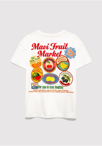 Mavi - Fruit Market Baskılı Ekru Tişört 7610435-70057