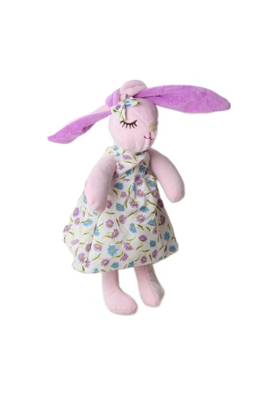 İthal Kumaş Uzun Kulaklı Renkli Kıyafetli Sevimli Tavşan Peluş Oyuncak Uyku & Oyun Arkadaşı 30 Cm. Açık Pembe