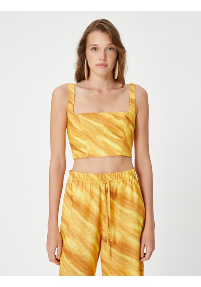 Koton Koton X Şahika Ercümen - Batik Desenli Crop Atlet Sarı Desenli 3sak30035ew
