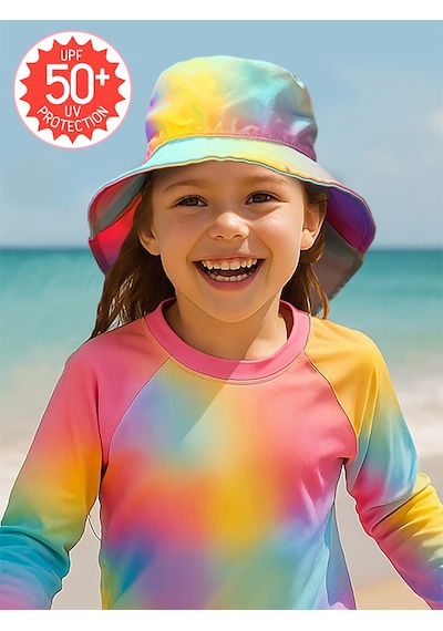 Denokids Uv Korumalı Batik Desenli Kız Çocuk Şapka Renkli