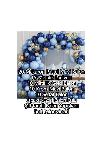 Beysüs Mavi Lacivert 65 Li Balon Zinciri Süsleme Seti 5 Renkli Sünnet 1 Yaş Standart