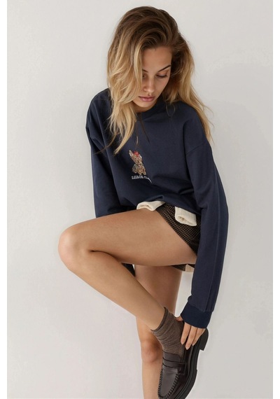 Hiccup İşlemeli Yuvarlak Yaka Sweatshirt Lacivert