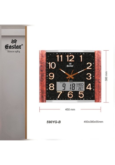 Eastar A590 B Fosforlu Duvar Saati Takvim & Sıcaklık Siyah