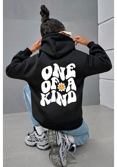 One Of A Kind Baskılı Erkek - Kız Çocuk Rahat Kalıp Sweatshirt Siyah