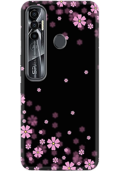 Tecno Spark 7 Pro Kılıf Resimli Silikon Black Flowers 1391