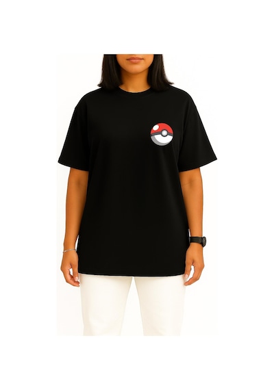 Bahriyeli Collection Oversize Chikorita Cep Ve Sırt Tasarımlı Unisex T-shirt Siyah