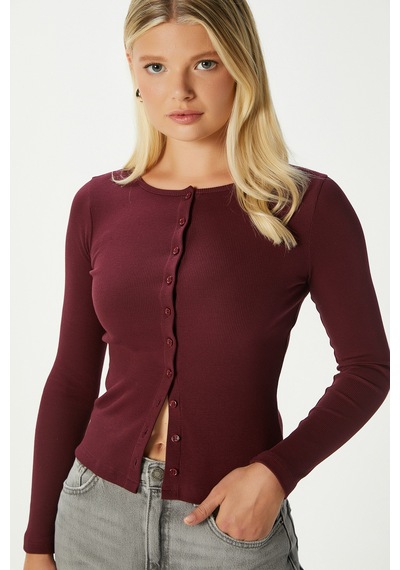Ritnice Young Cool Düğmeli Uzun Kollu Bordo Bluz Bordo