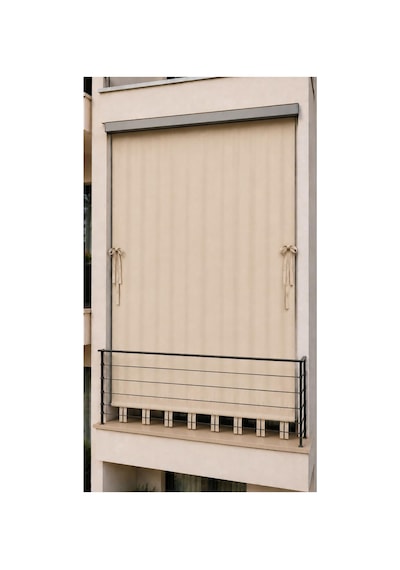 Suya Dayanıklı Kornişli Balkon Perdesi Modern Dış Mekan Fon Perde Bej