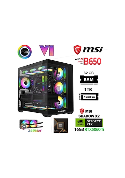 Xaser LEXUS X690 R7-7800X3D 32 GB 1 TB M.2 NVMe SSD 16 GB RTX5060 Ti Free Dos Masaüstü Oyuncu Bilgisayarı