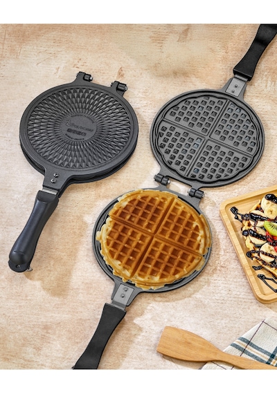 Granit Waffle Ve Tost Tavası Seti Gümüş- Siyah