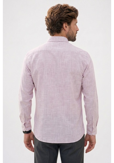 Tudors Erkek Regular Fit Klasik Kesim Oversize %100 Pamuk Keten Doku Bordo Gömlek-42664