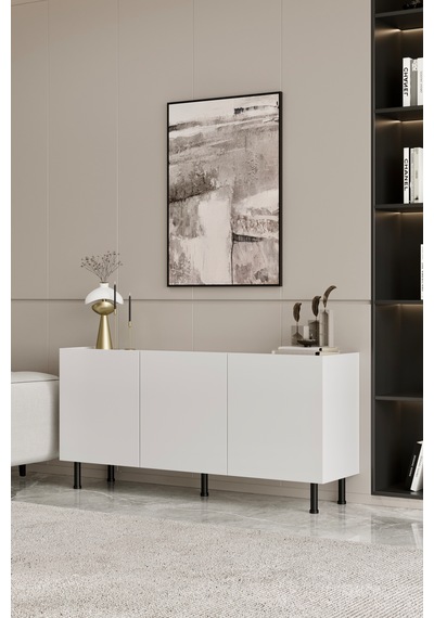 Hitit Konsol 160 Cm 100% Mdf Metal Ayak Beyaz