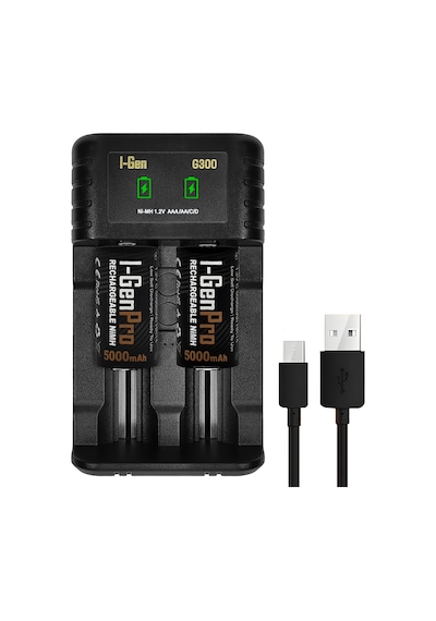 I-gen G32c 2'li Aa/aaa/c/d Pil Şarj Aleti + 2 Adet Pro Hr14 C 5000 Mah 1.2v Ni-mh Şarjlı C Orta Boy Pilli Set