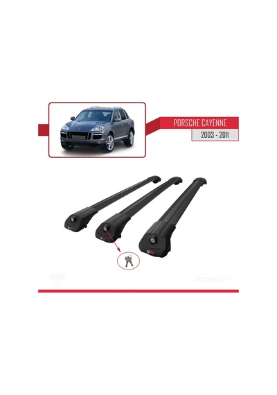 Porsche Cayenne 2003-2011 Arası İle Uyumlu Ace-1 Ara Atkı Tavan Barı Siyah 3 Adet Bar