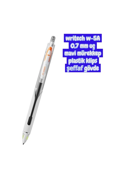 Writech W-5a Age 0,7 Mm Şeffaf Beyaz Gövde Mavi Mürekkep Jel Tükenmez Kalem Çok Renkli