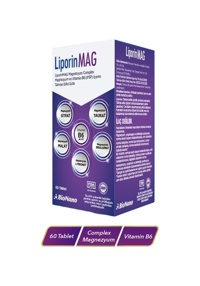 Liporinmag Magnezyum Complex Sitrat, Malat, Bisglisinat, Taurat, L-treonat B6 200 Mg 60 Tablet