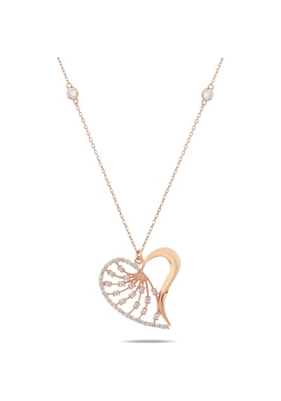 Kuyumcudukkani Zincirli"kenar Taşlı Kalp"kolye-37210-r-w Rose Gold