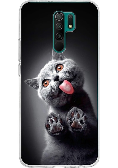 Xiaomi Redmi 9 İle Uyumlu 1mm Slim Fit Kedi 2 050c Baskılı Şeffaf Kılıf Şeffaf
