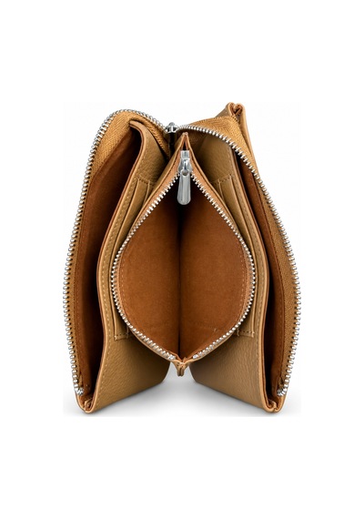 Alphaclub Bag Hakiki Deri Çok Bölmeli Fermuarlı Bilek Askılı Unisex Cüzdan Taba