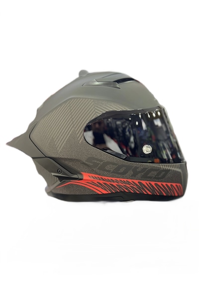 Scoyco 871 Kapalı Kask Mat Gri Kırmızı Siyah Vizörlü