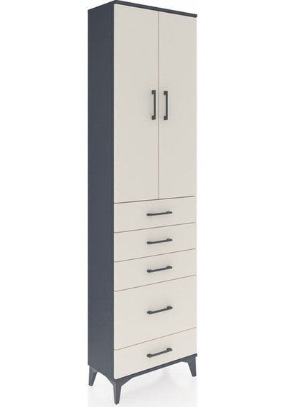 Arges Dolap 3 Raflı 5 Çekmeceli 2 Kapaklı 60x30x221 Antrasit-aytaşı Antrasit